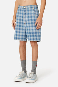 Bermuda Alex à motif vichy en denim - Bleached Blue