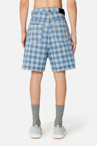 Bermuda Alex à motif vichy en denim - Bleached Blue