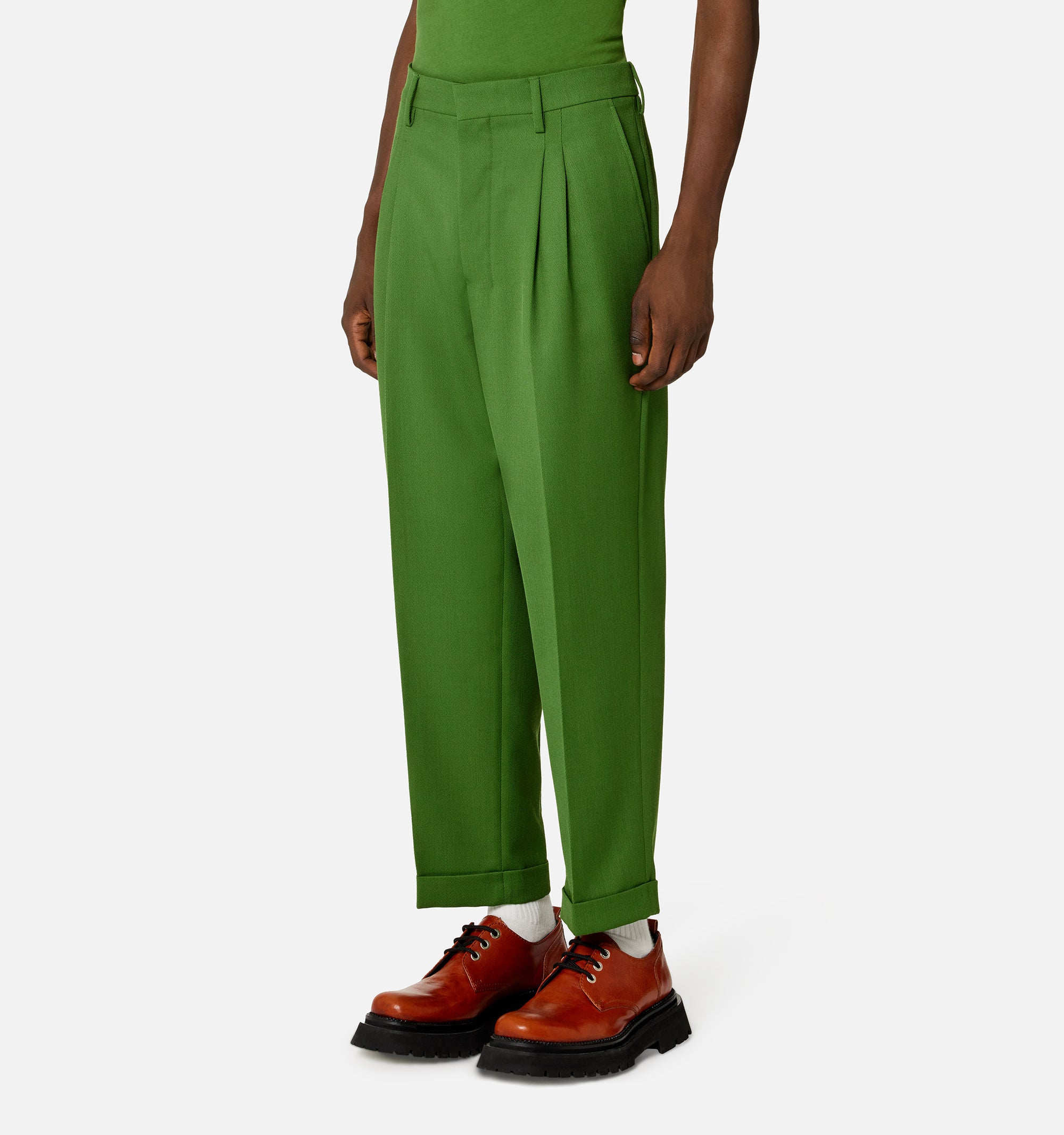 Pantalon coupe carotte en laine mélangée - Evergreen