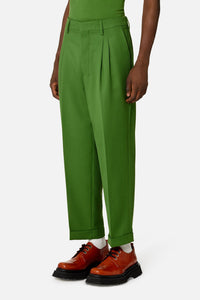 Pantalon coupe carotte en laine mélangée - Evergreen