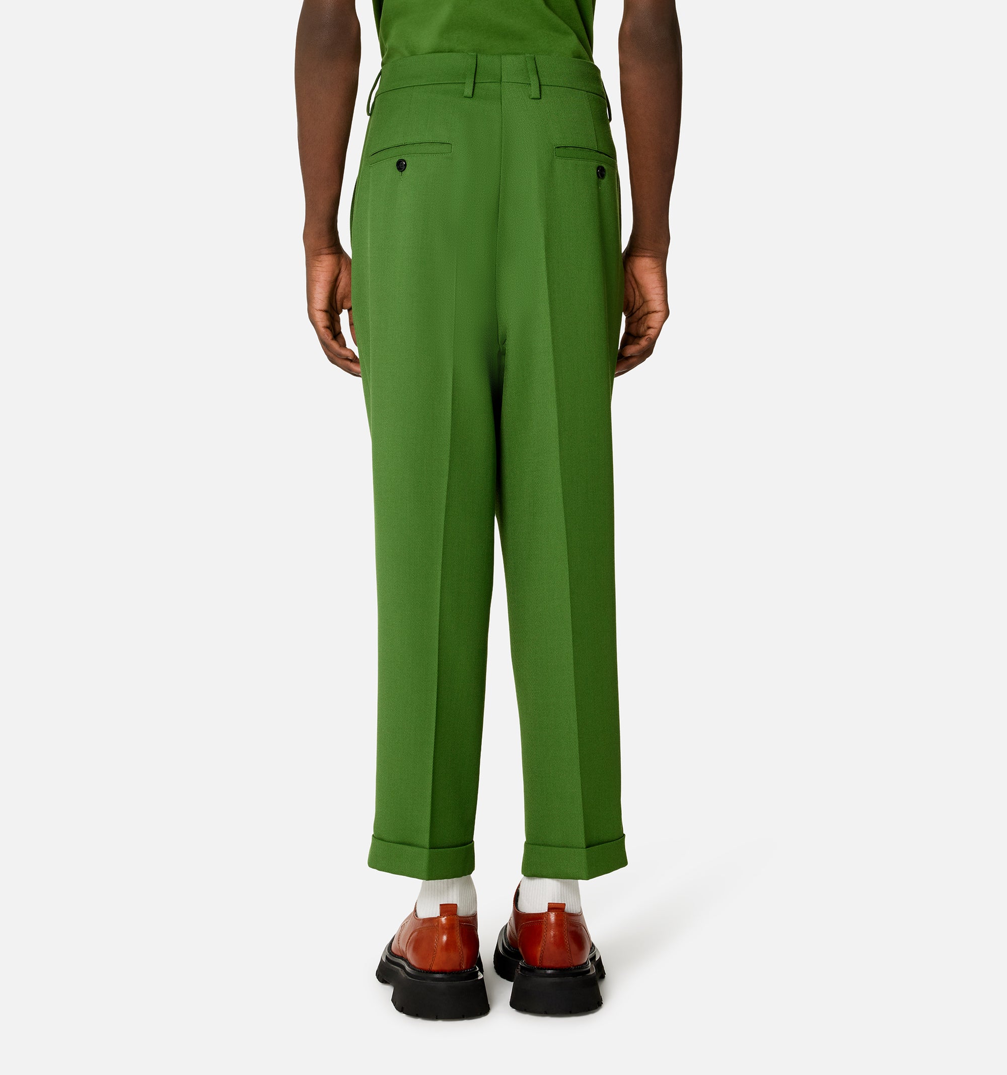 Pantalon coupe carotte en laine mélangée - Evergreen