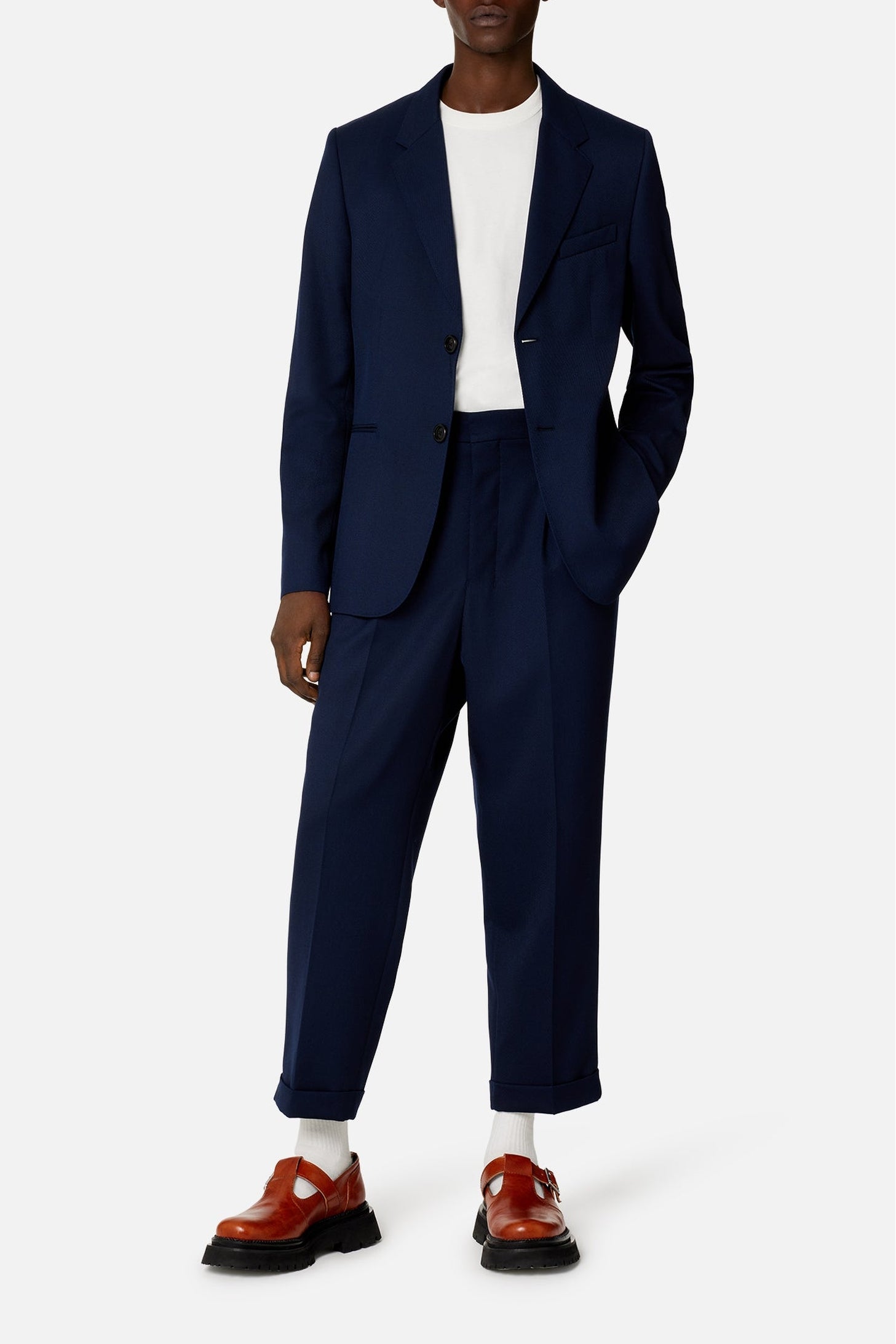 Pantalon coupe carotte en laine mélangée - Nautic Blue