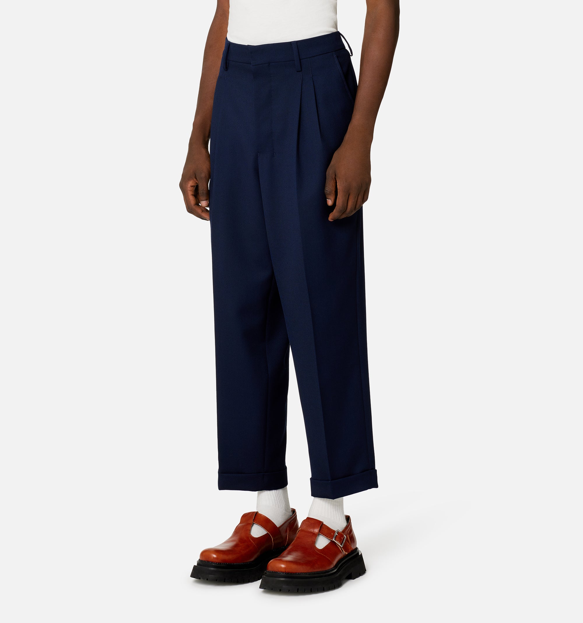 Pantalon coupe carotte en laine mélangée - Nautic Blue