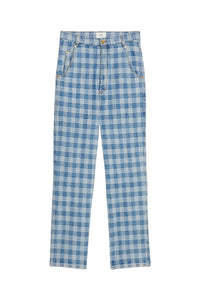 Pantalon Alex à motif vichy en denim - Bleached Blue