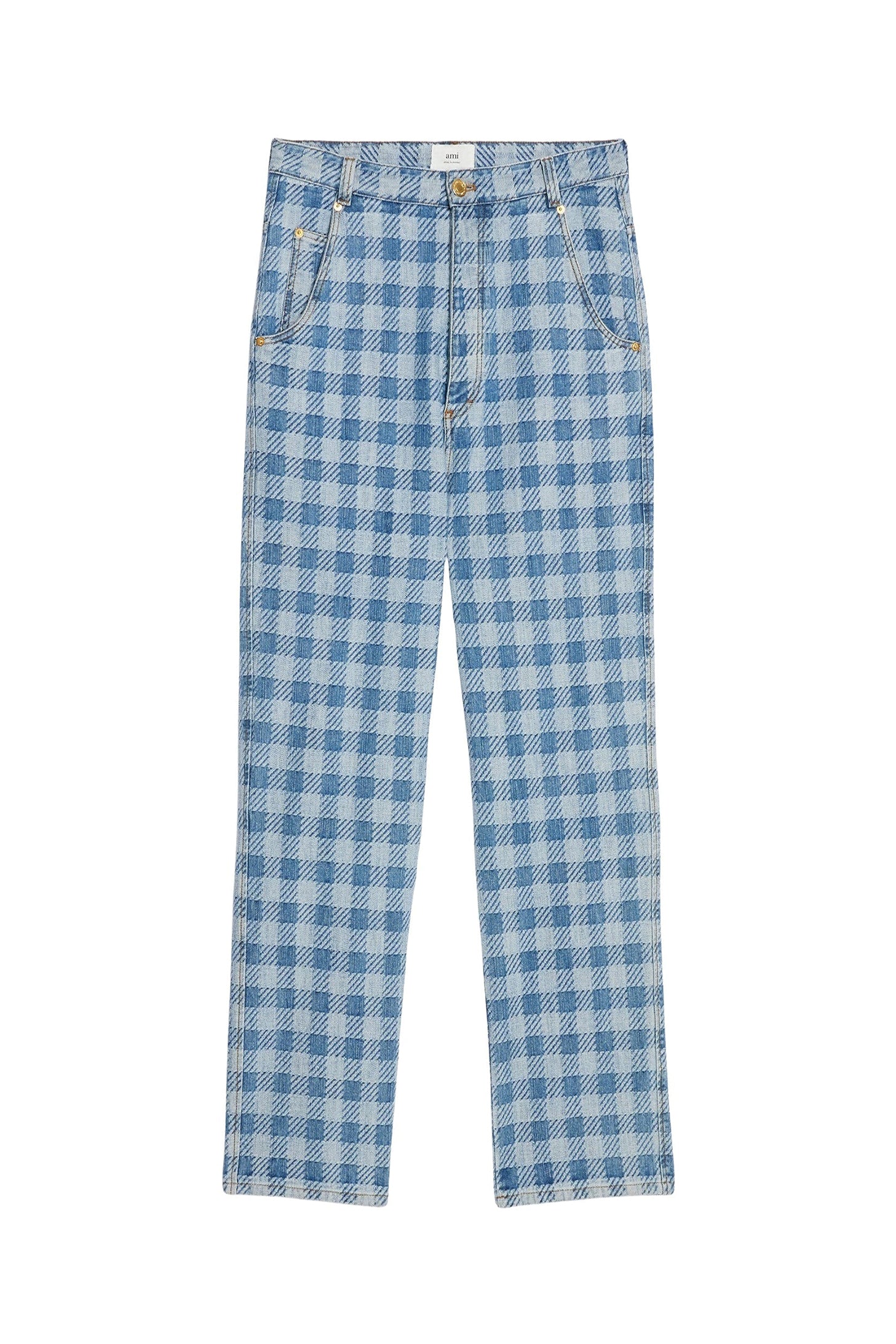 Pantalon Alex à motif vichy en denim - Bleached Blue