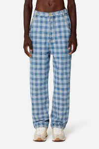 Pantalon Alex à motif vichy en denim - Bleached Blue