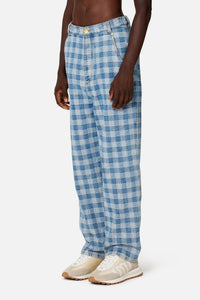 Pantalon Alex à motif vichy en denim - Bleached Blue