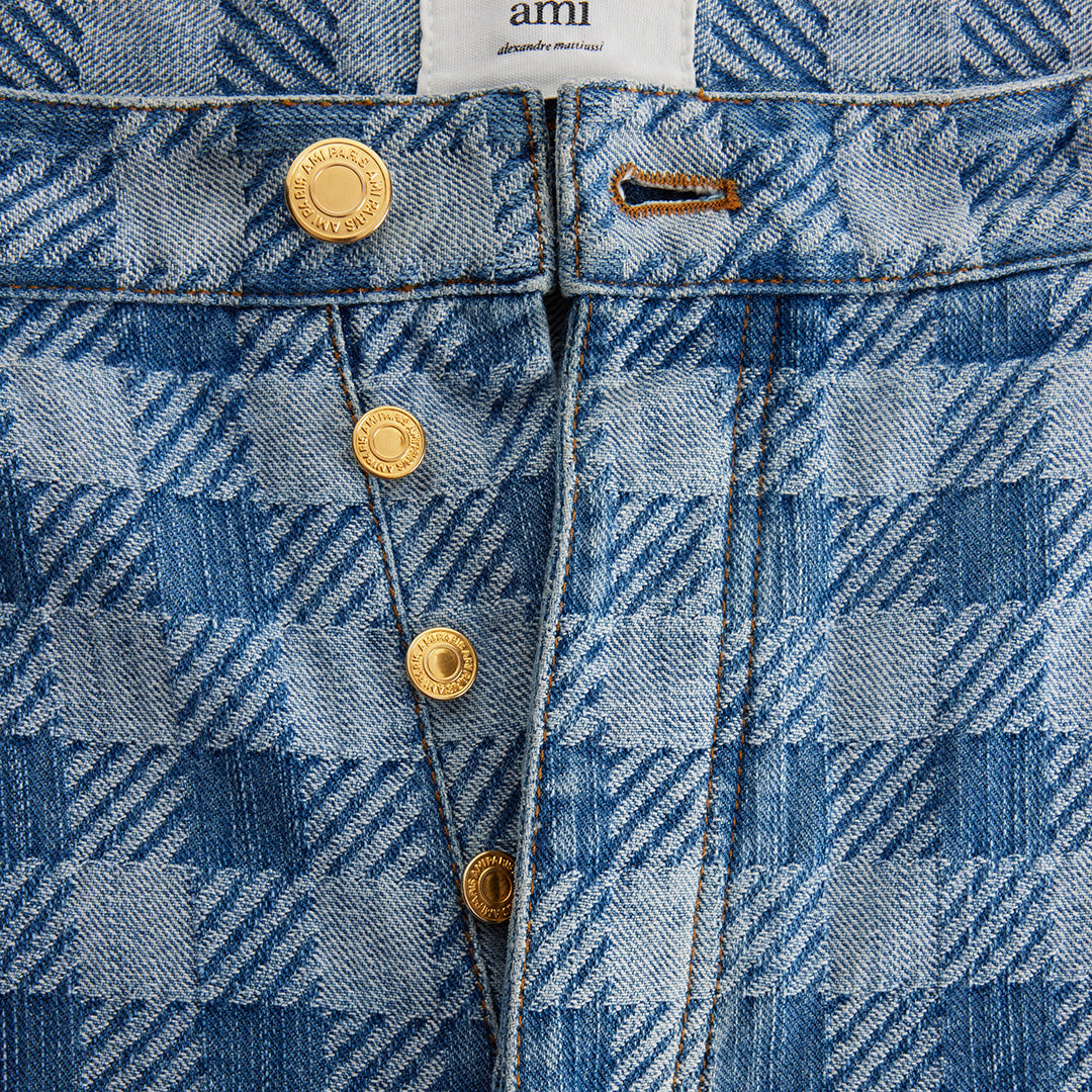 Pantalon Alex à motif vichy en denim - Bleached Blue