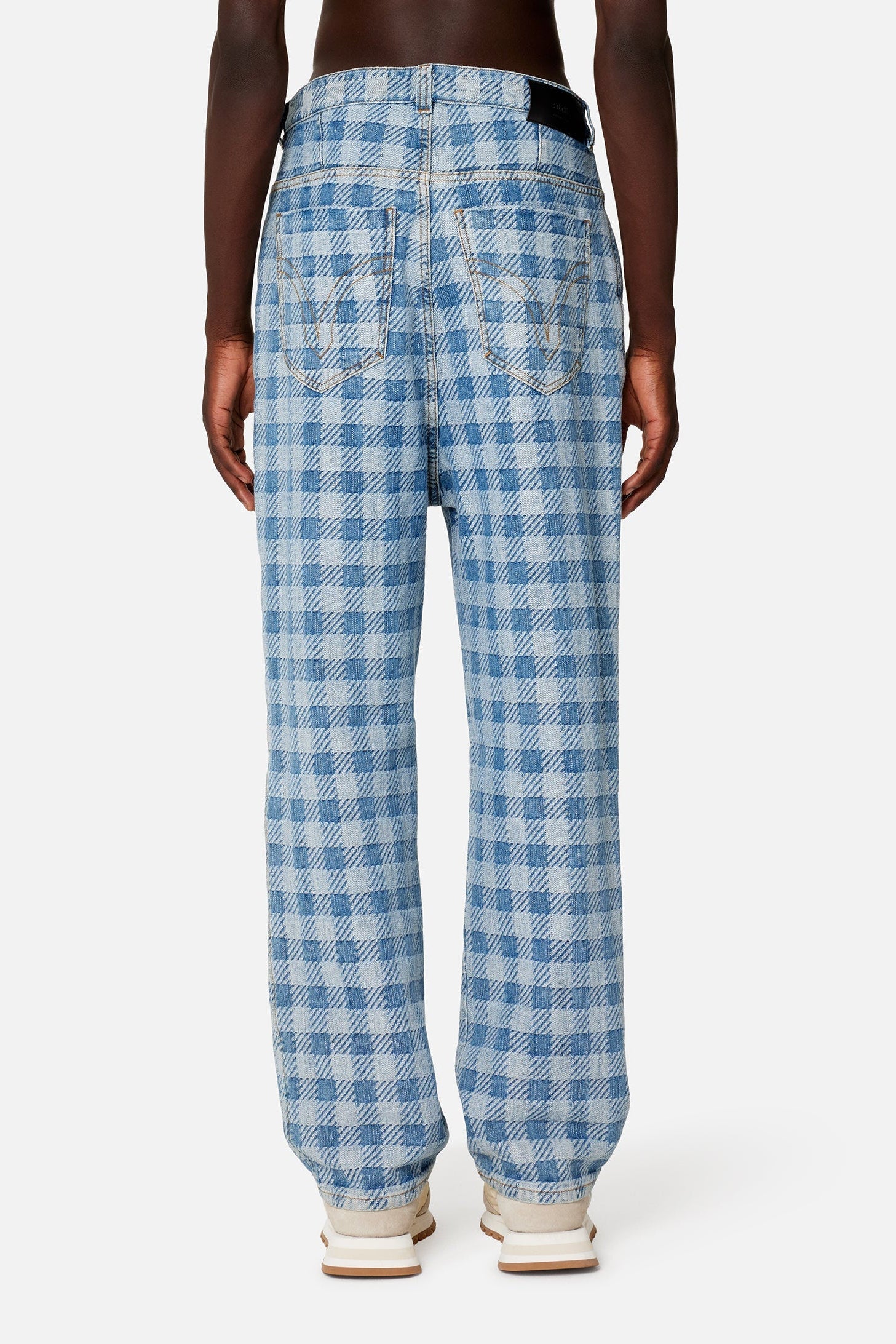 Pantalon Alex à motif vichy en denim - Bleached Blue