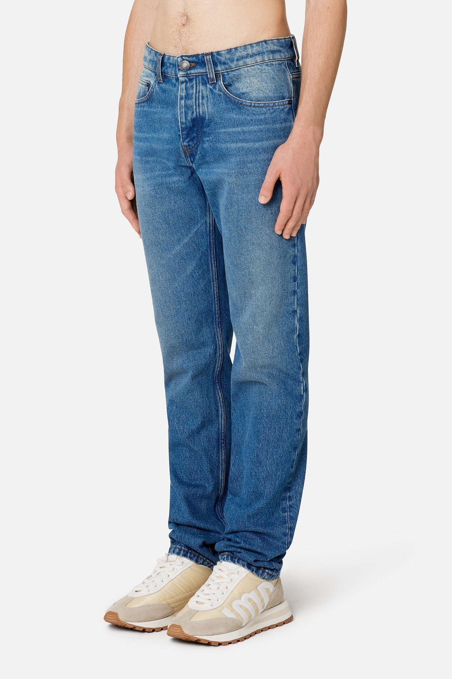 Pantalon coupe carotte en denim - Used Blue