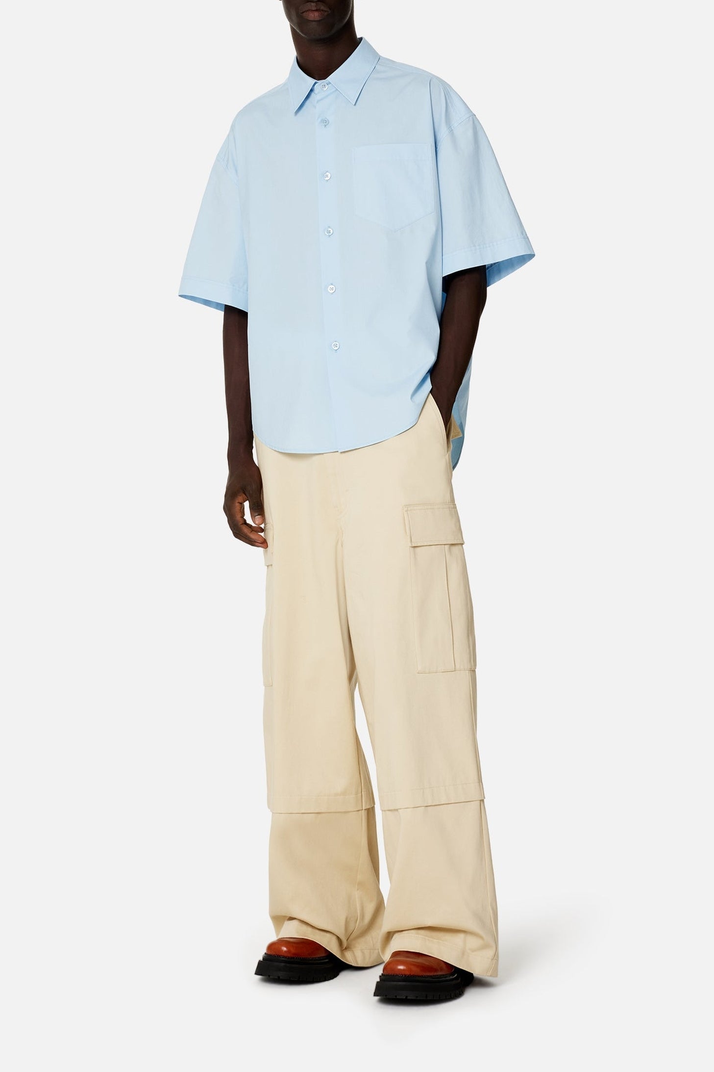 Cotton sateen cargo trousers - Vanilla