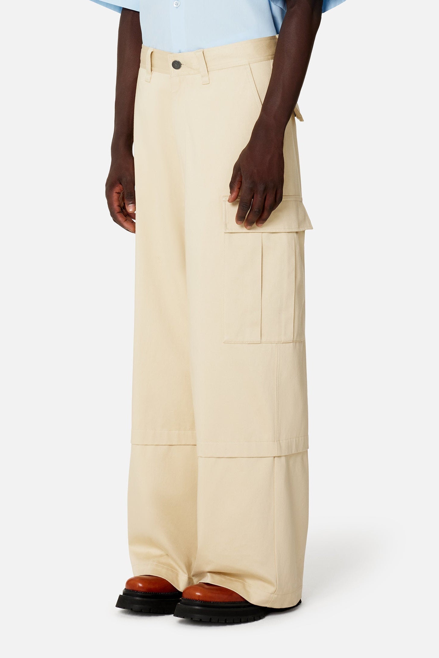 Cotton sateen cargo trousers - Vanilla