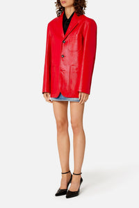 Blazer boutonné à poches plaquées en cuir - Scarlet Red