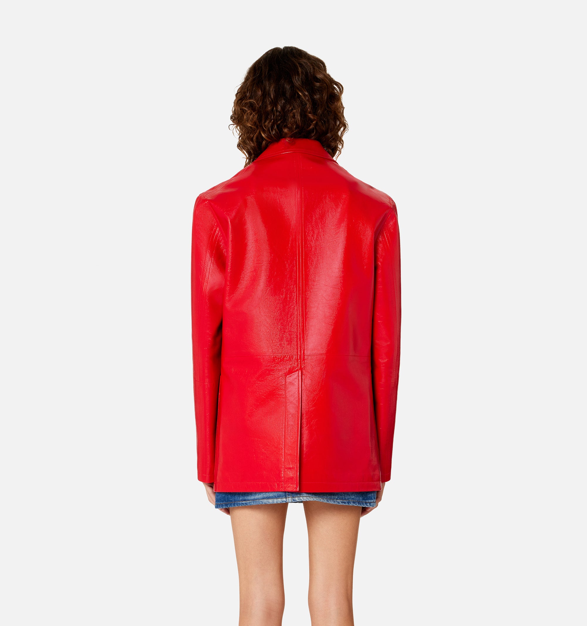 Blazer à boutons et poches plaquées en cuir - Scarlet Red