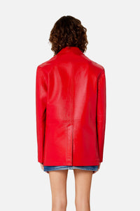 Blazer boutonné à poches plaquées en cuir - Scarlet Red