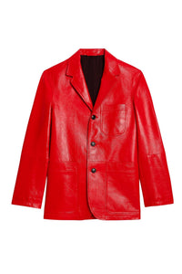 Blazer boutonné à poches plaquées en cuir - Scarlet Red