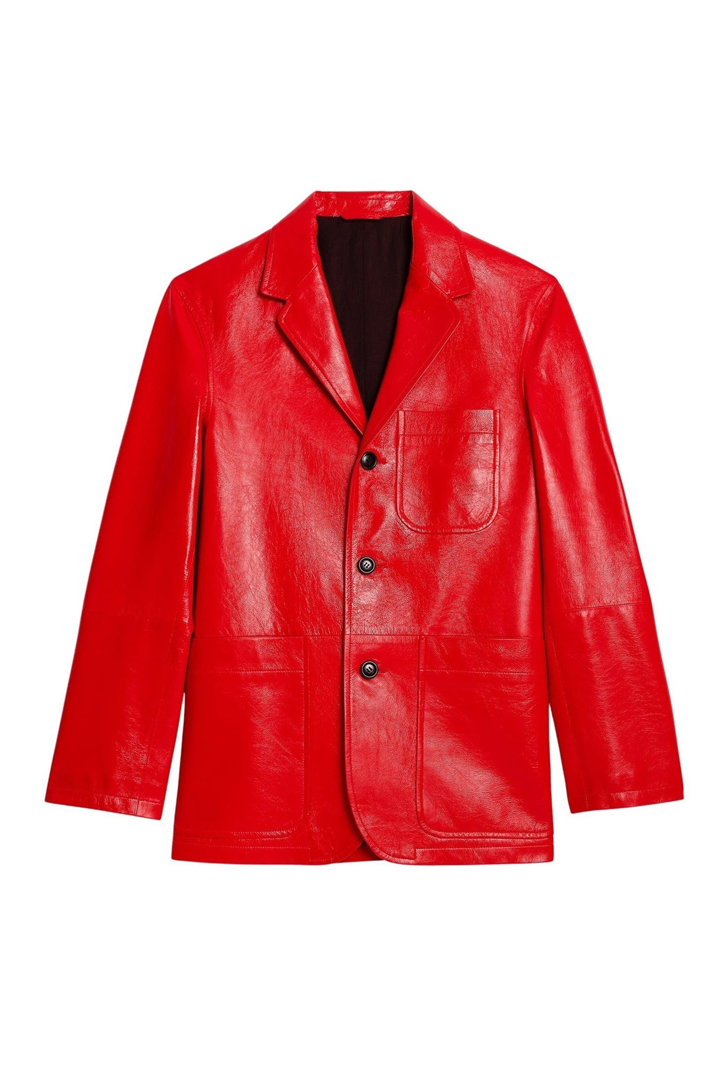 Blazer boutonné à poches plaquées en cuir - Scarlet Red