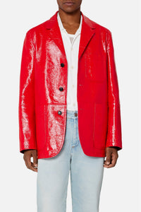 Blazer boutonné à poches plaquées en cuir - Scarlet Red