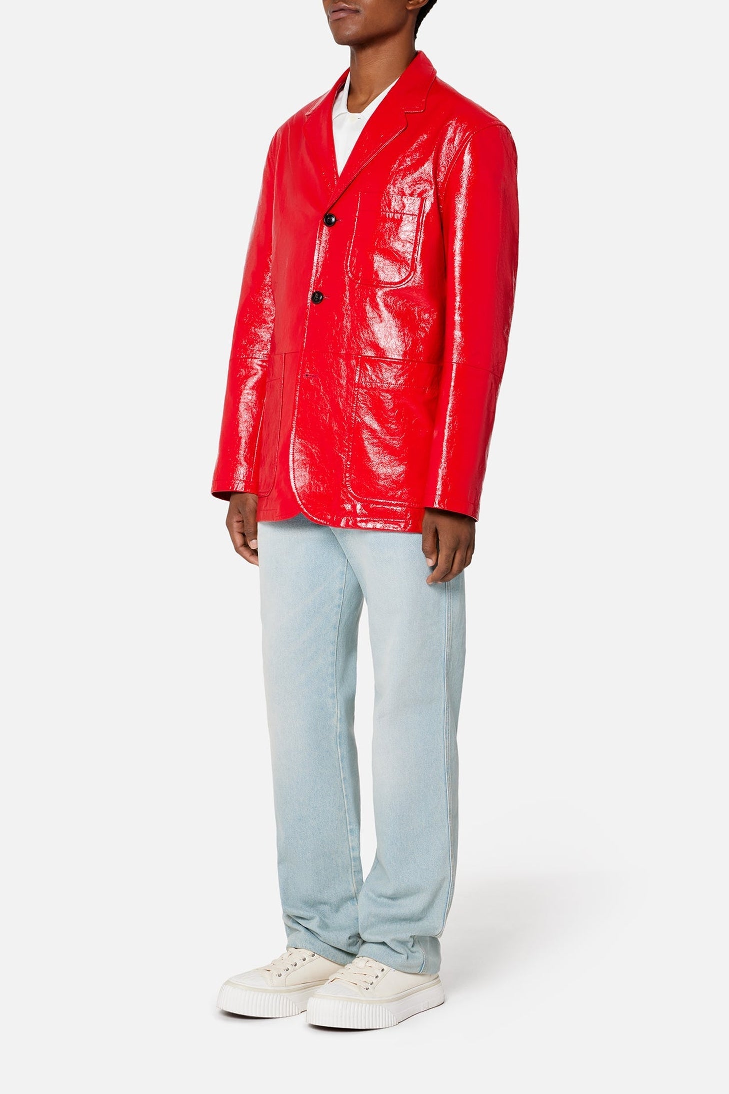 Blazer boutonné à poches plaquées en cuir - Scarlet Red
