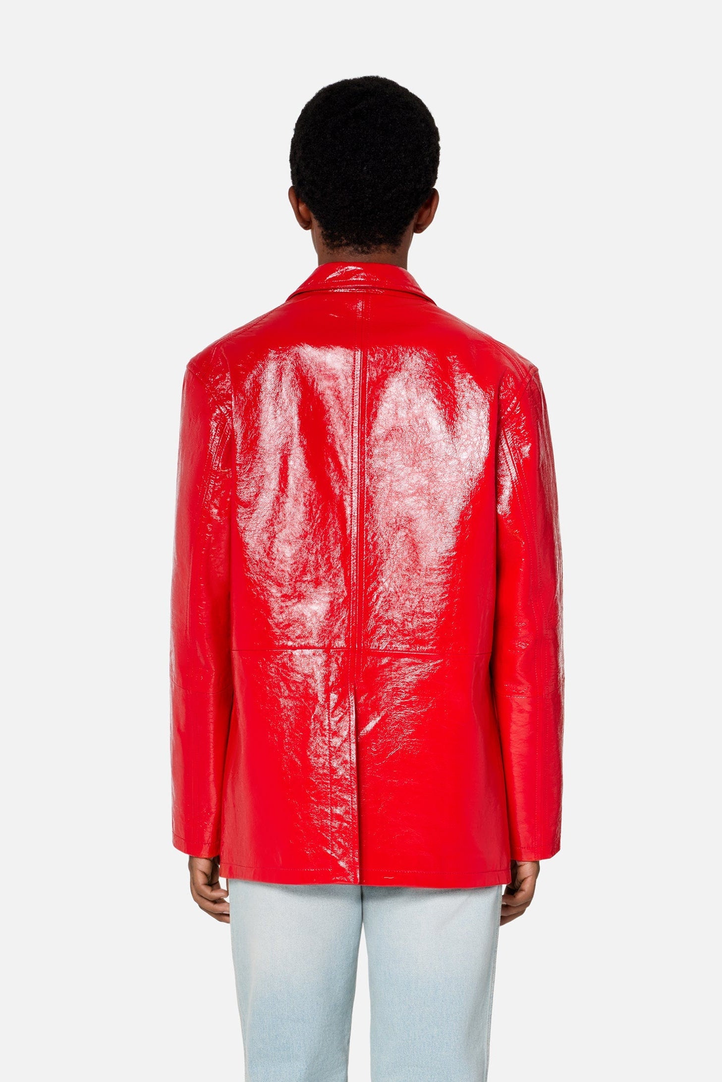 Blazer boutonné à poches plaquées en cuir - Scarlet Red