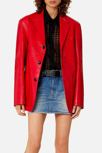 Blazer boutonné à poches plaquées en cuir - Scarlet Red