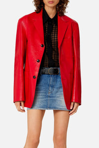 Blazer à boutons et poches plaquées en cuir - Scarlet Red