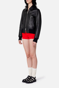 Bomber zippé en cuir - Black