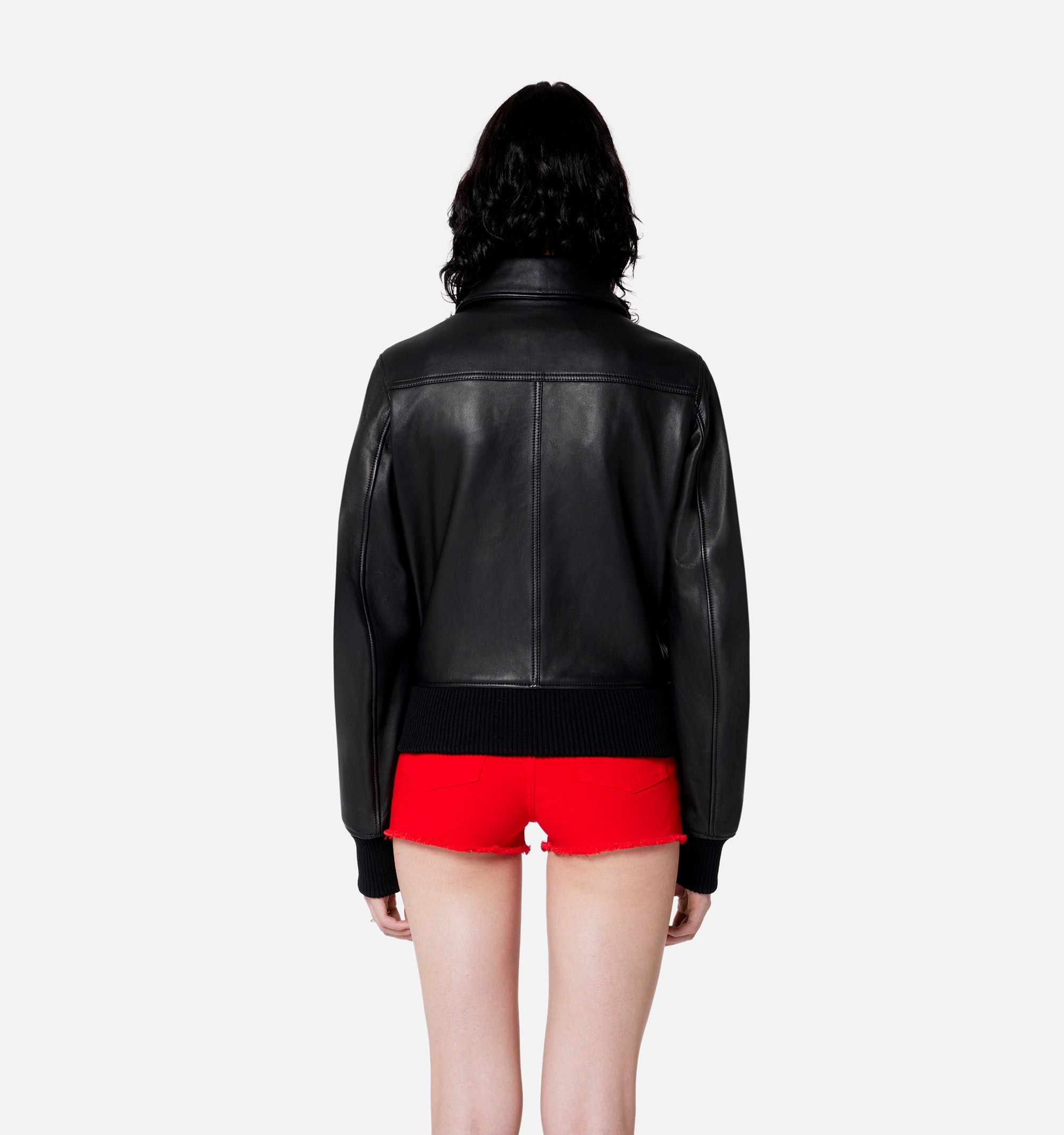 Bomber zippé en cuir - Black