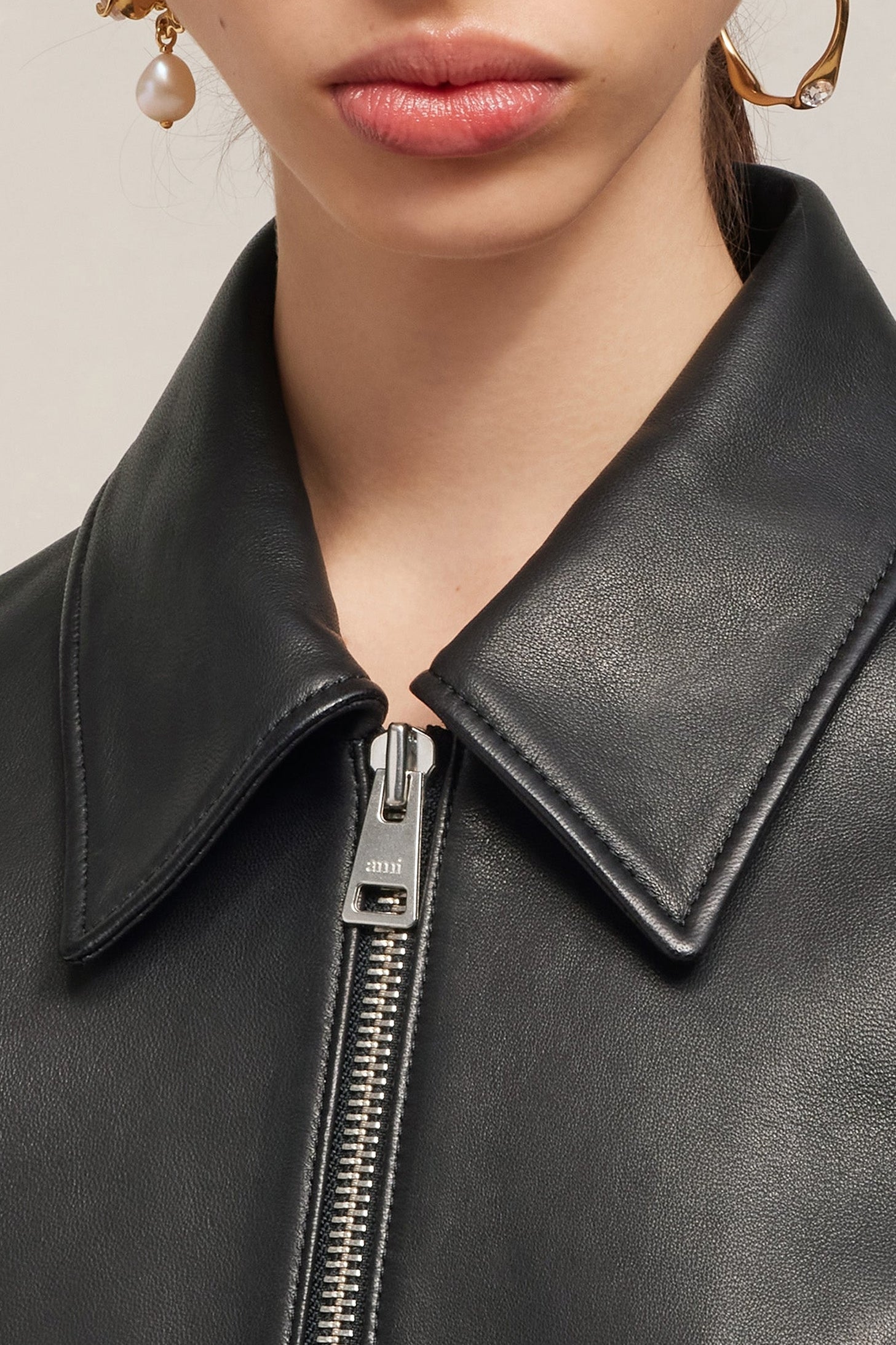 Bomber zippé en cuir - Black