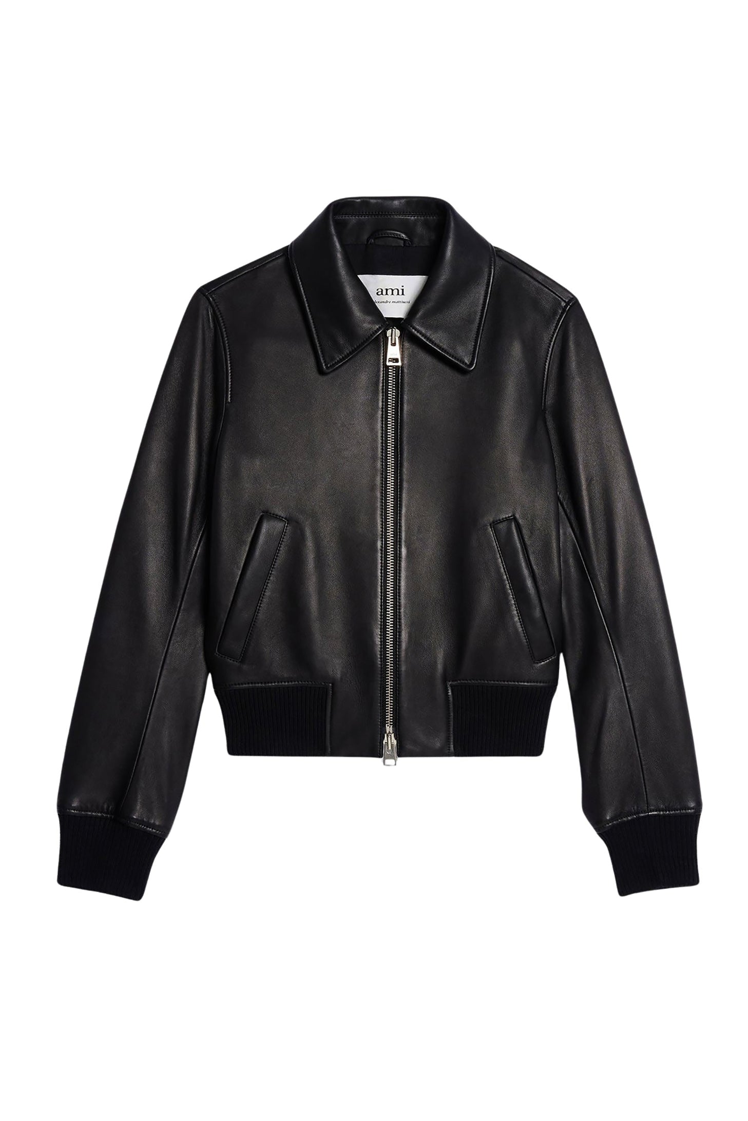 Bomber zippé en cuir - Black