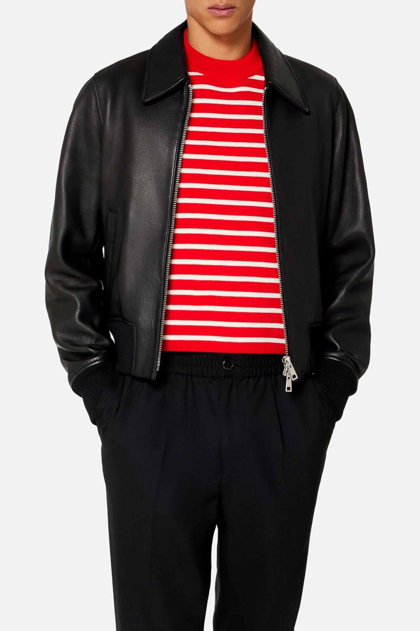Bomber zippé en cuir - Black