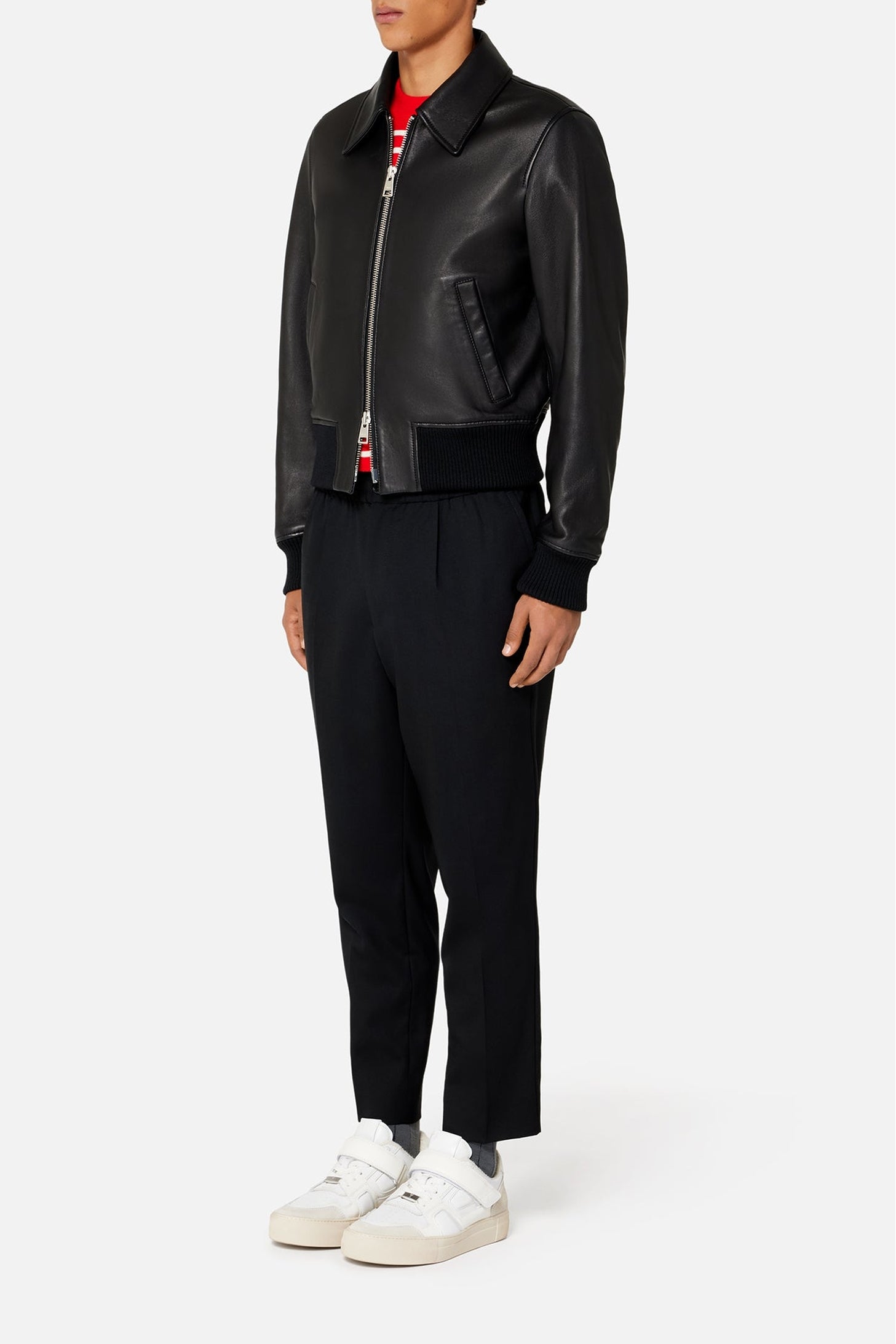Bomber zippé en cuir - Black