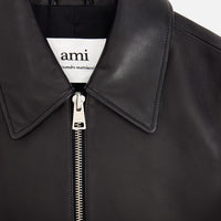 Bomber zippé en cuir - Black