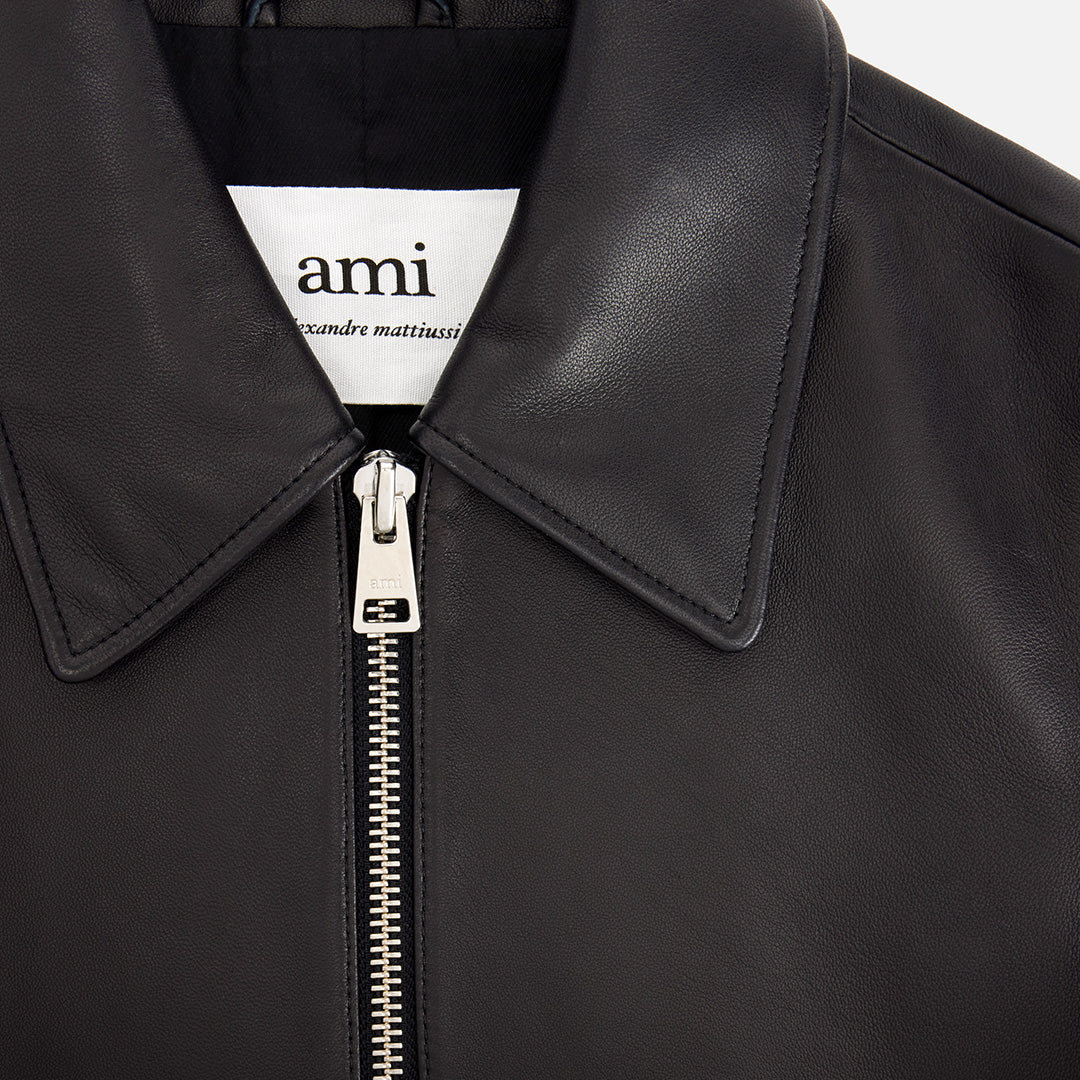 Bomber zippé en cuir - Black