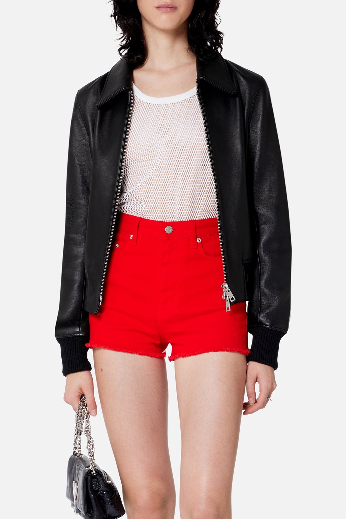 Bomber zippé en cuir - Black