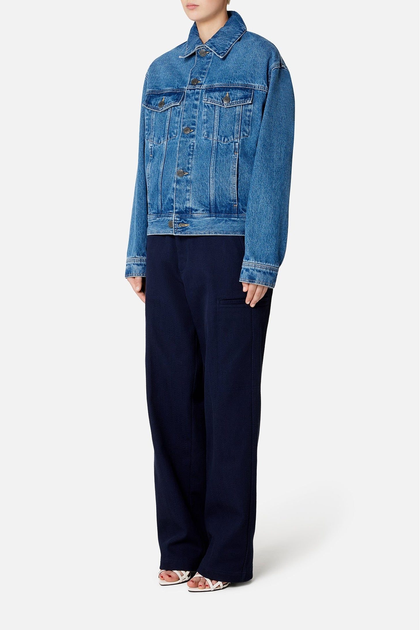 Veste délavée à poches en denim - Used Blue