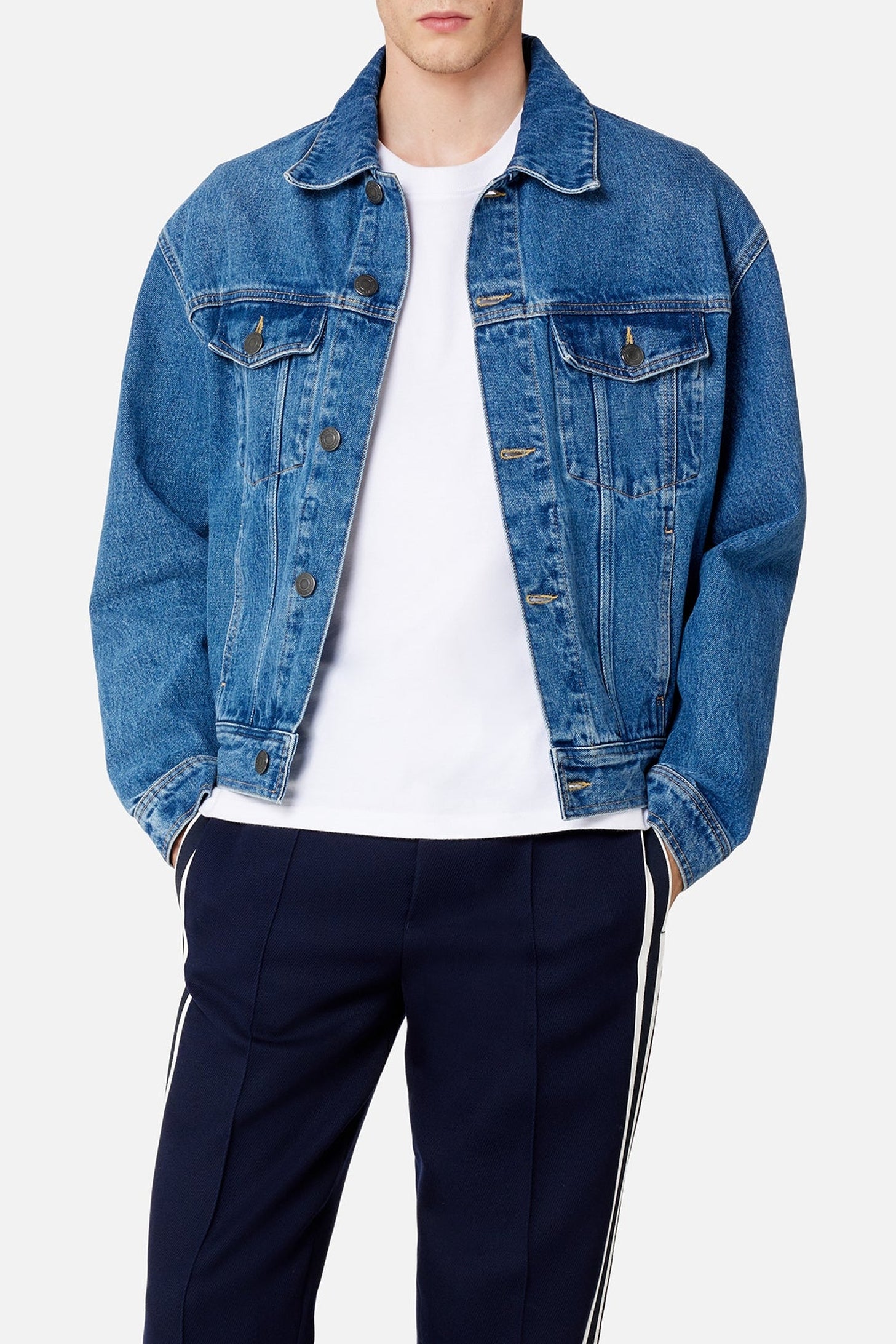 Veste délavée à poches en denim - Used Blue