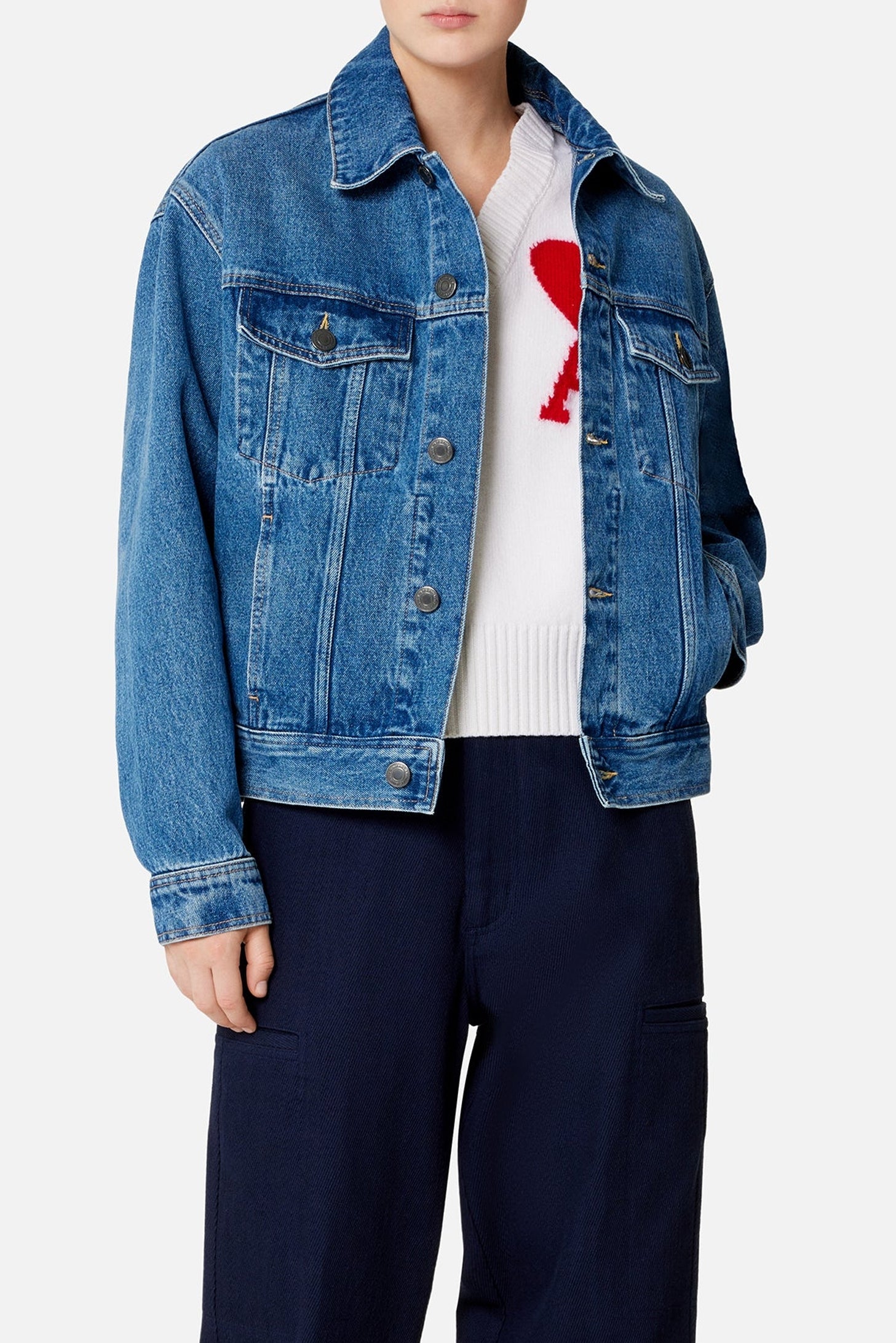 Veste délavée à poches en denim - Used Blue