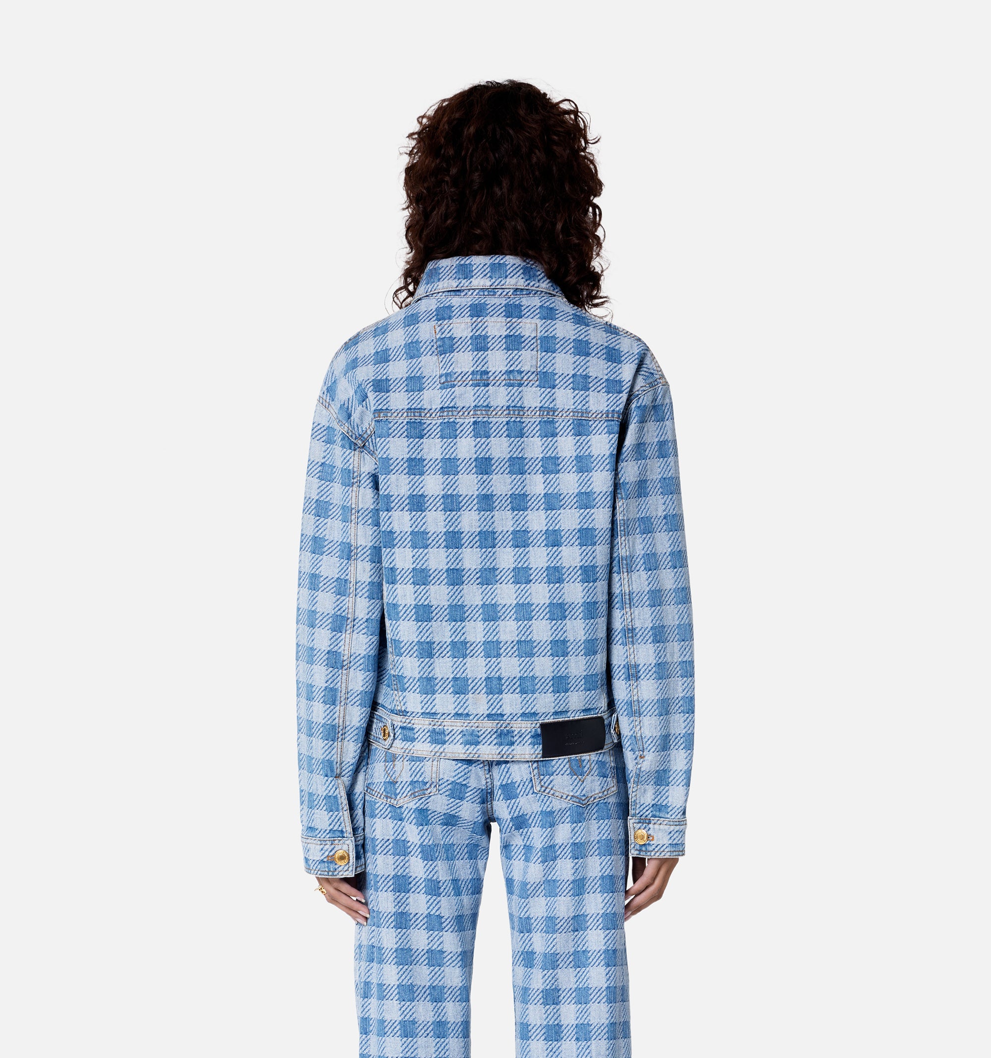 Veste à motif vichy et poches en denim - Bleached Blue