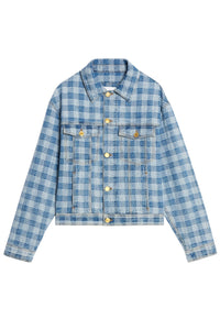 Veste à motif vichy et poches en denim - Bleached Blue