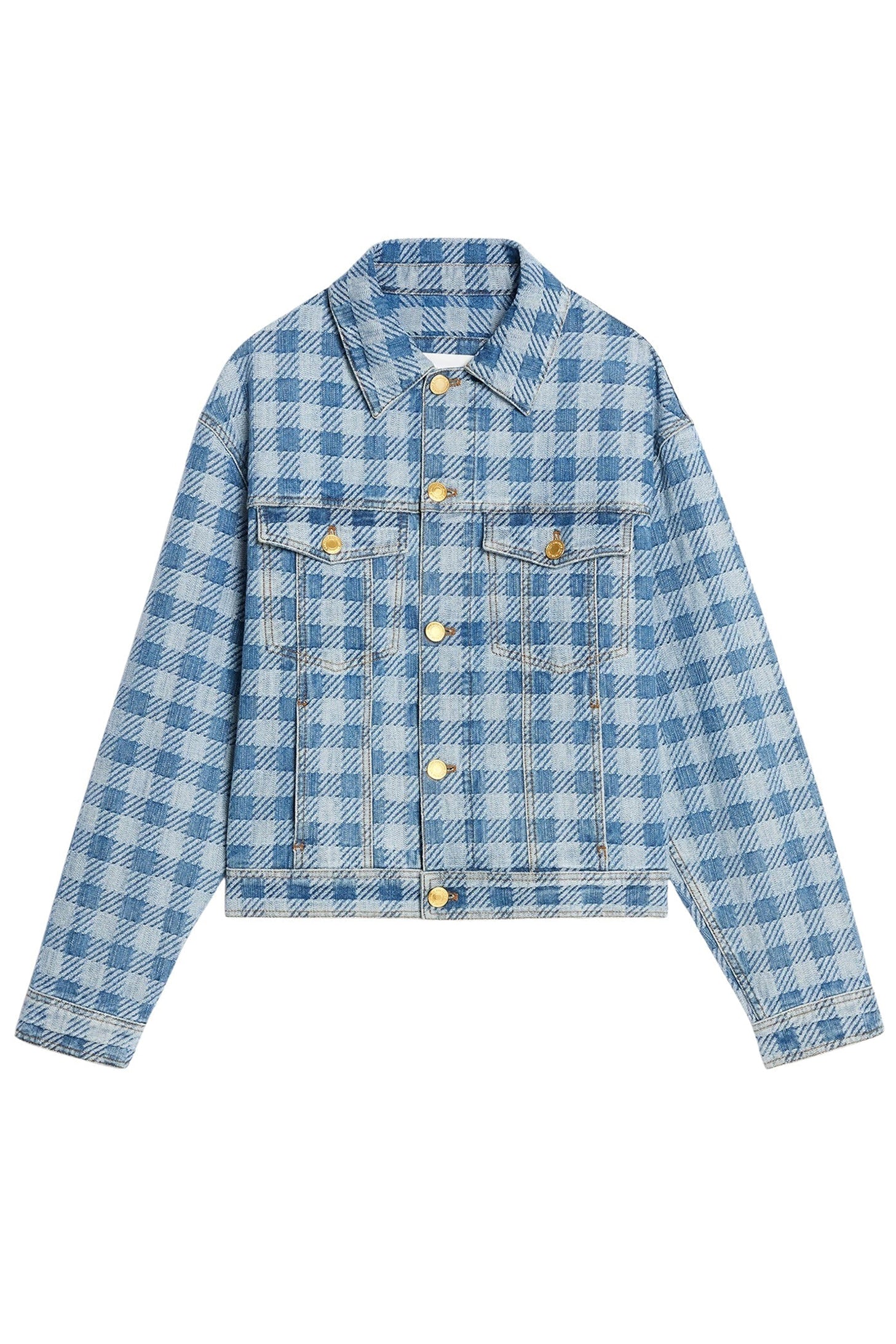 Veste à motif vichy et poches en denim - Bleached Blue