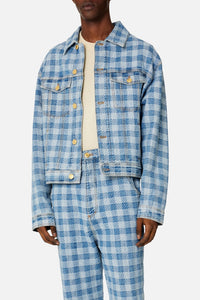 Veste à motif vichy et poches en denim - Bleached Blue