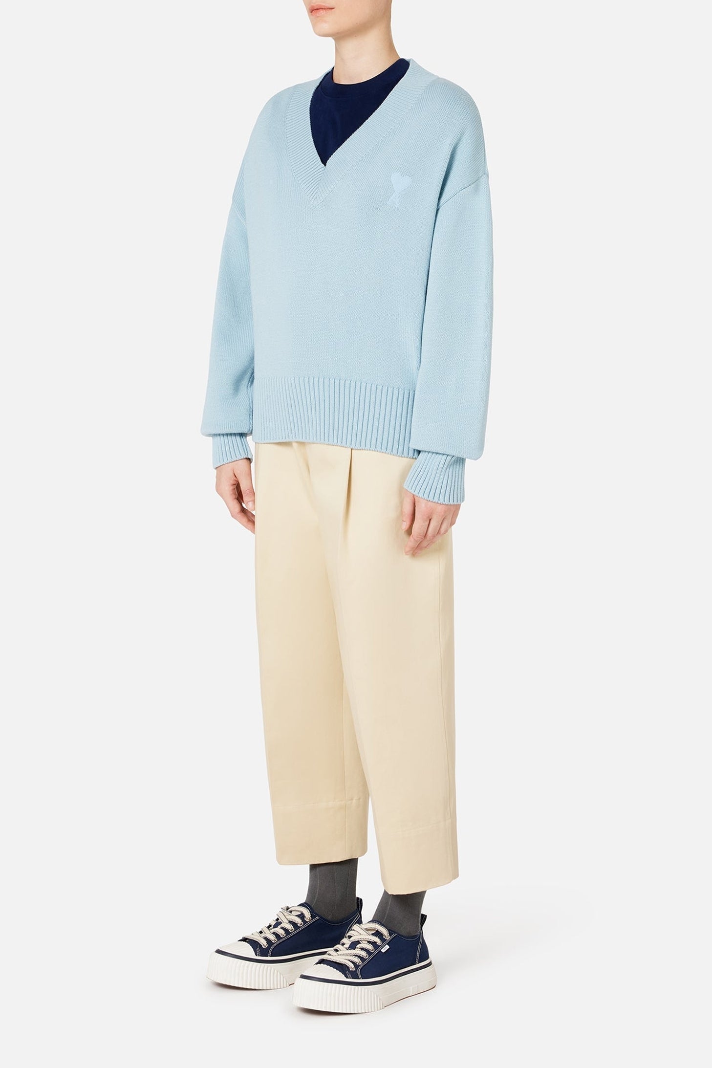 Pull Ami de Cœur à col V en maille - Sky Blue