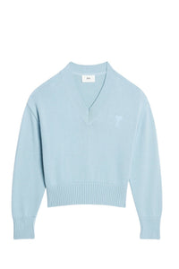 Pull Ami de Cœur à col V en maille - Sky Blue