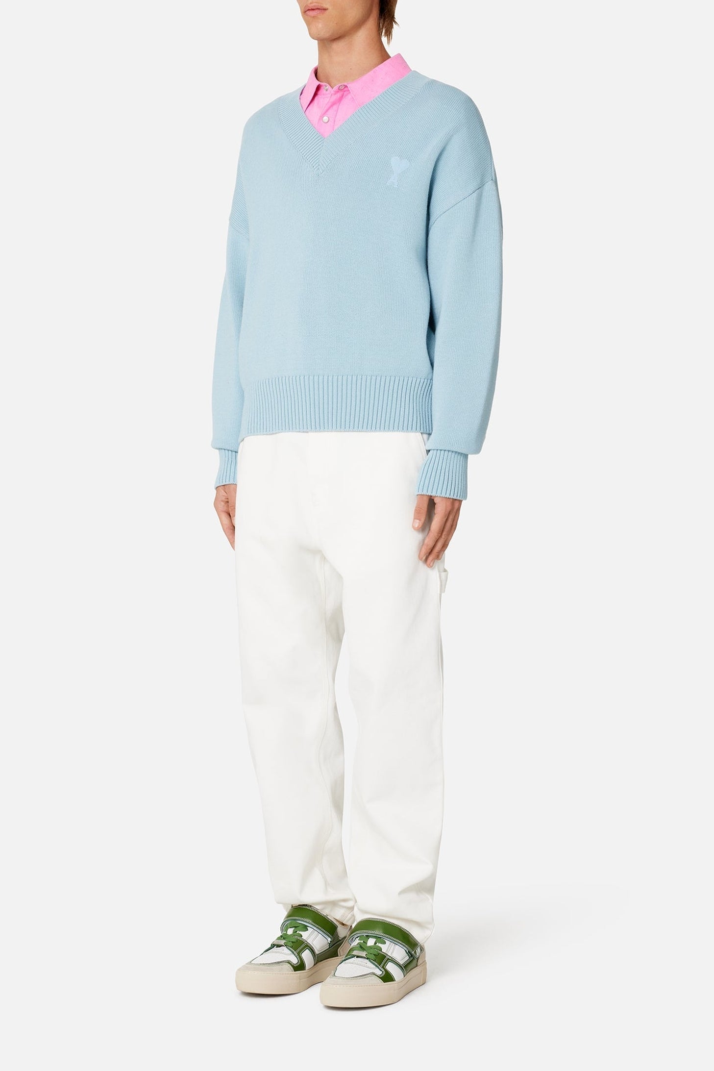 Pull Ami de Cœur à col V en maille - Sky Blue