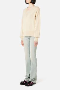 Pull Ami de Cœur à col V en maille - Vanilla