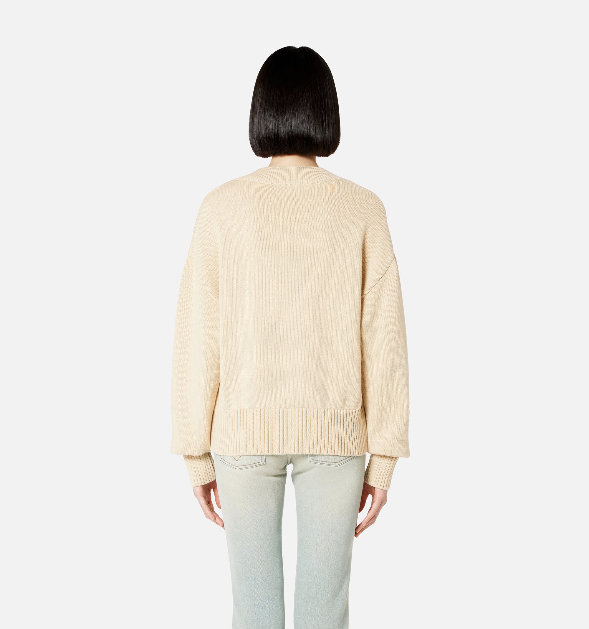 Pull Ami de Cœur à col V en maille - Vanilla