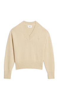 Pull Ami de Cœur à col V en maille - Vanilla