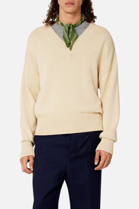 Pull Ami de Cœur à col V en maille - Vanilla