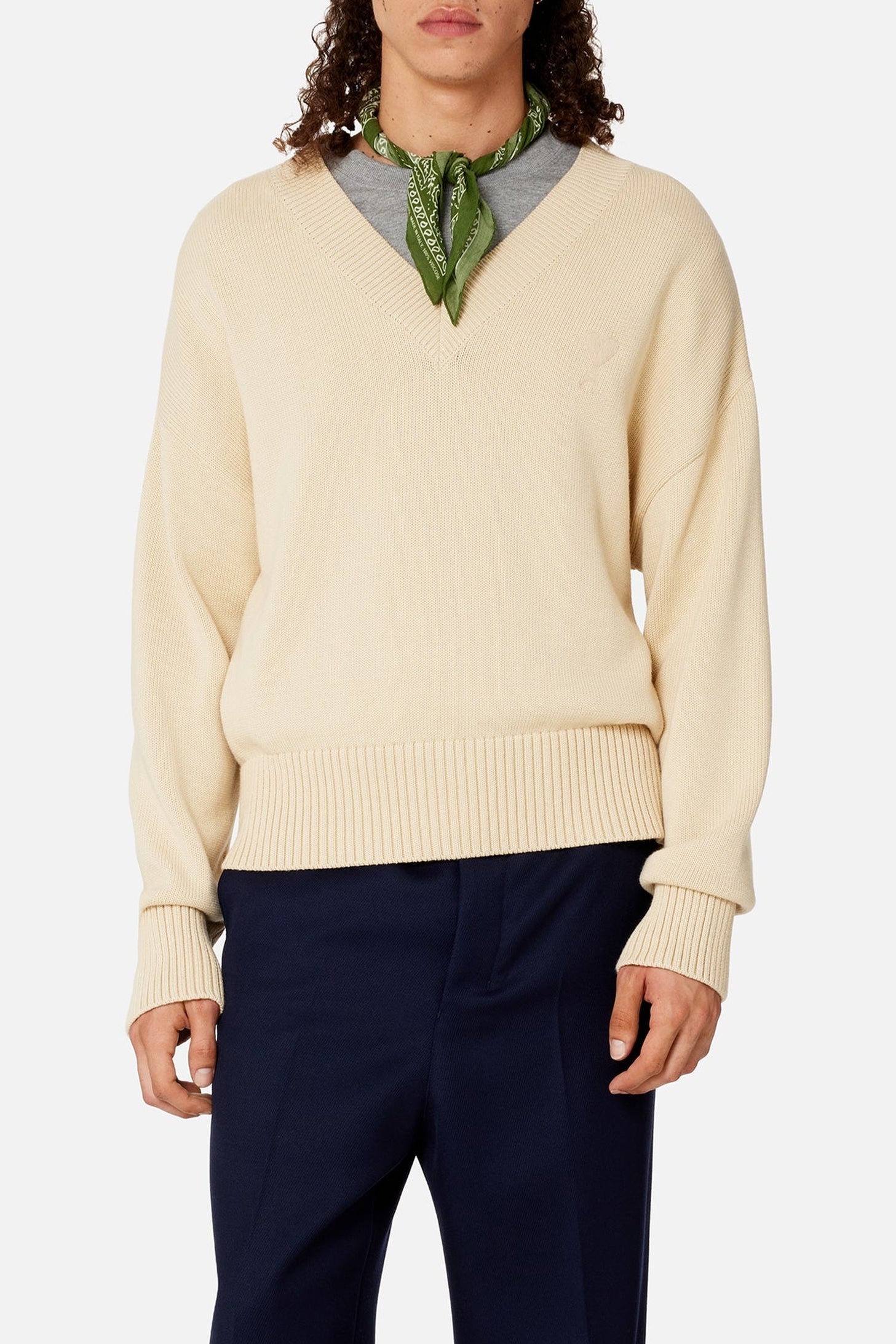 Pull Ami de Cœur à col V en maille - Vanilla